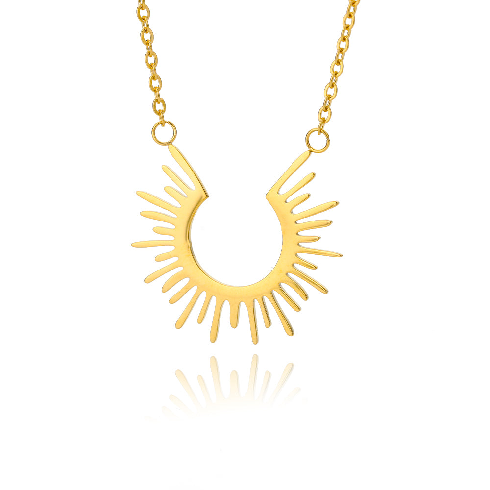 Minimalist Stainless Steel Half Circle Sun Pendant Necklace