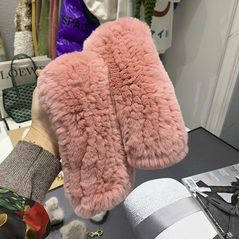 Sweet Warm And Thickened Rex Rabbit Fur Gloves