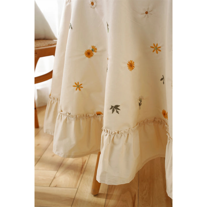 Elegant Cotton Apricot Embroidered Tablecloth with Lotus Leaf Edge