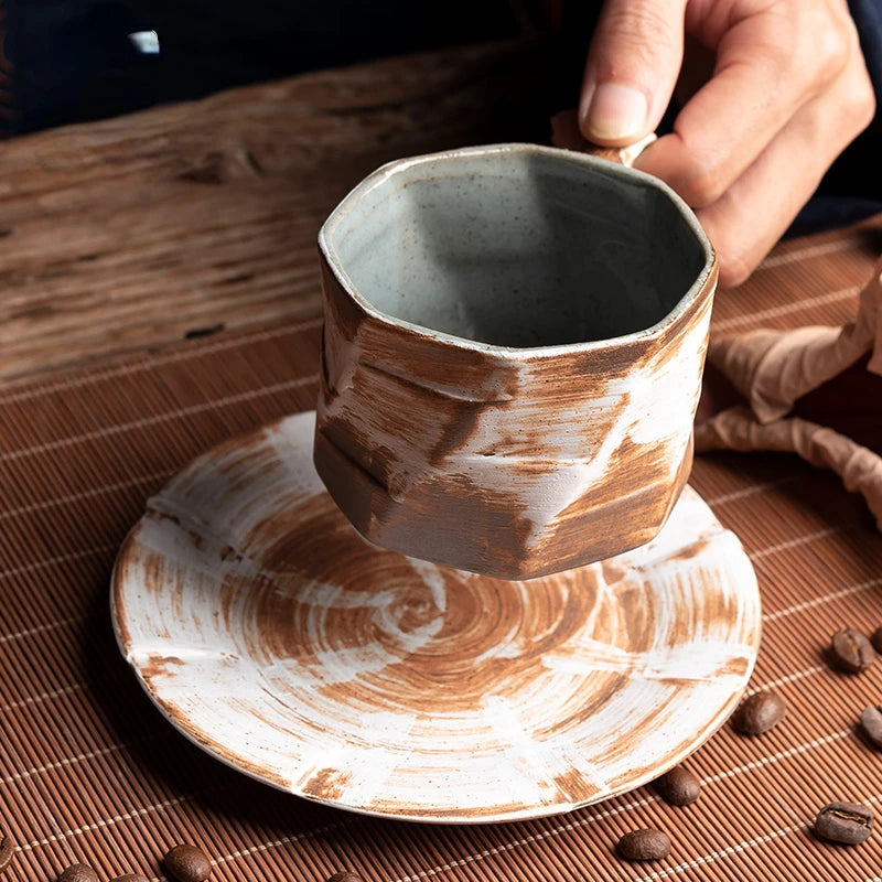 Japanese Retro Ceramic Coffee Cup and Saucer Set