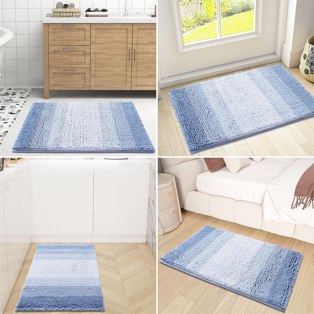 Luxury Chenille Striped Bathroom Rug - Extra Thick, Absorbent, Non-Slip, Plush Shaggy Bath Mat