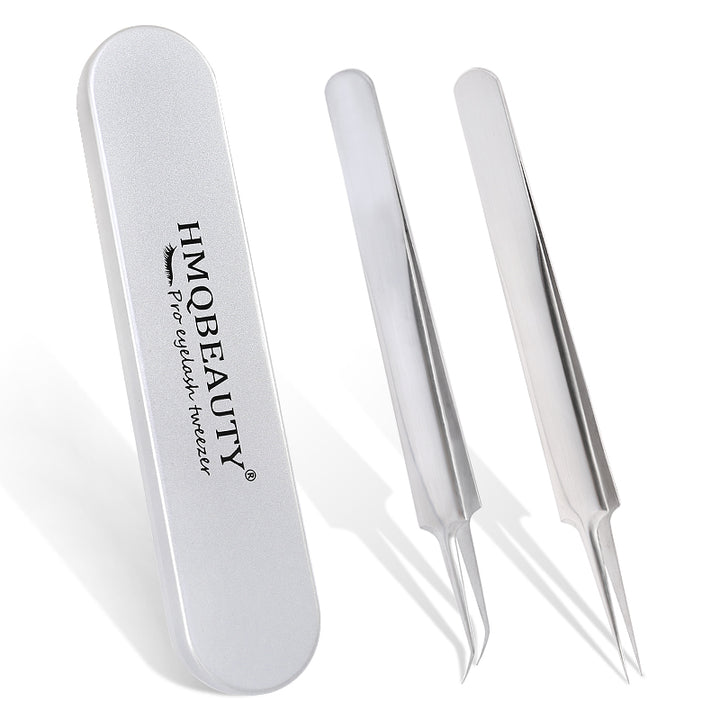 2PCS Professional Stainless Steel Eyelash Tweezers Set