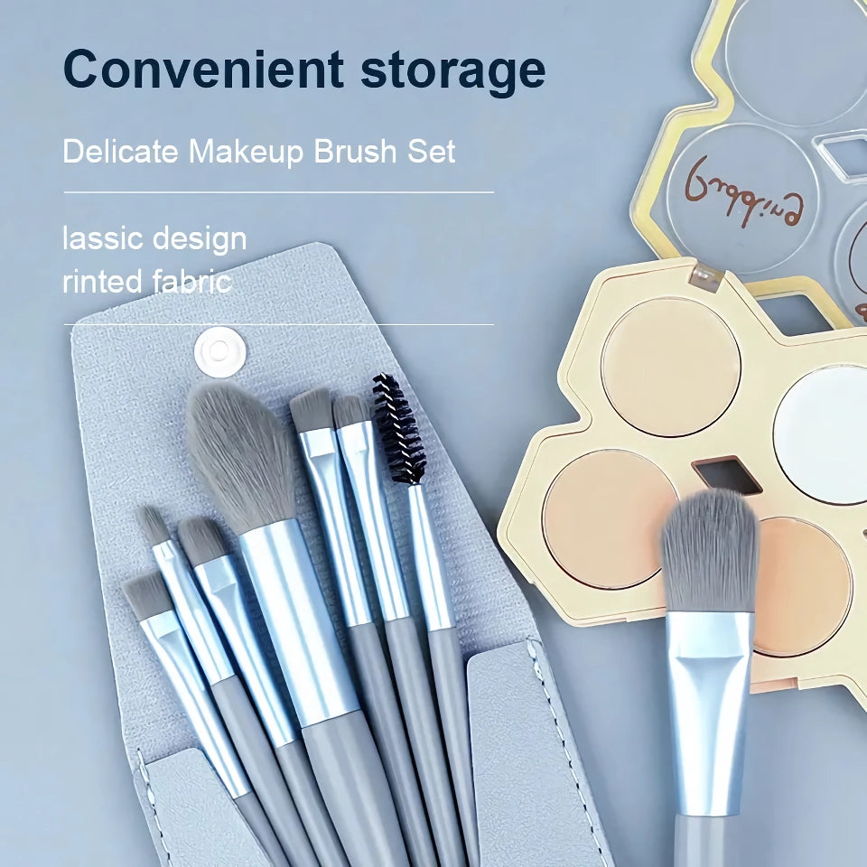 8Pcs Mini Makeup Brush Set - Portable Travel Cosmetic Brushes