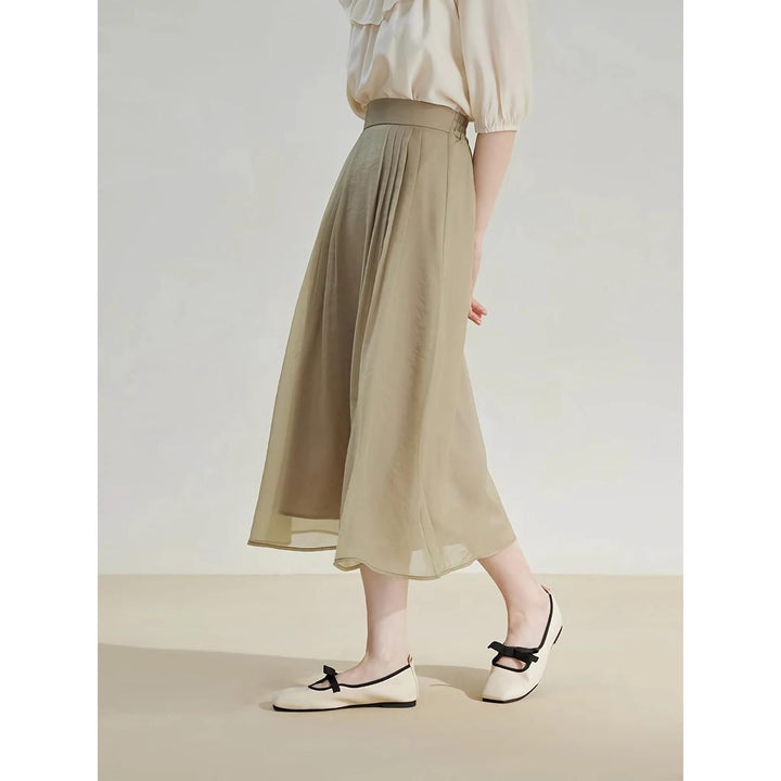 Elegant High-Waist A-Line Mid-Calf Skirt for Women