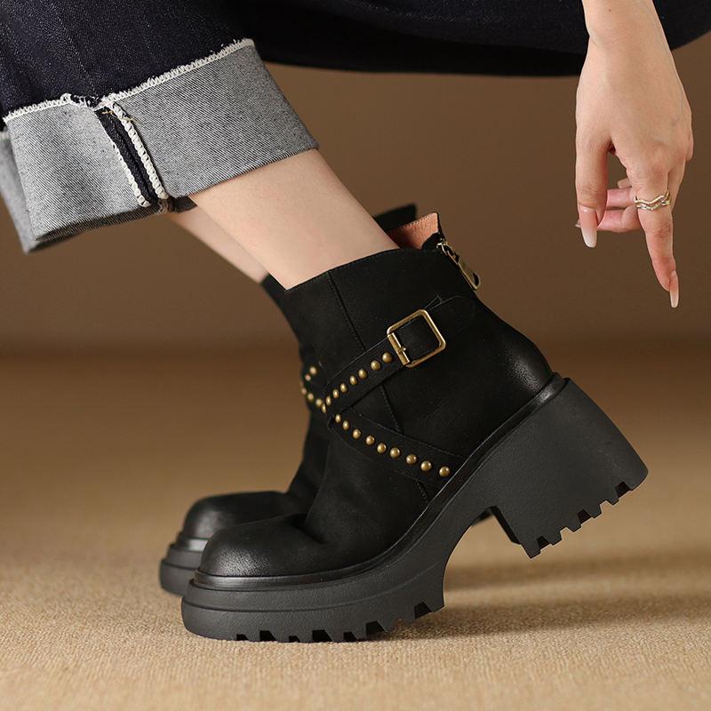 Stylish Genuine Leather Ankle Boots with High Heels