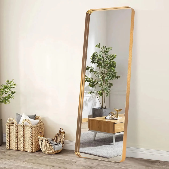 Gold Full-Length Mirror with Stand - Modern Aluminum Alloy Frame