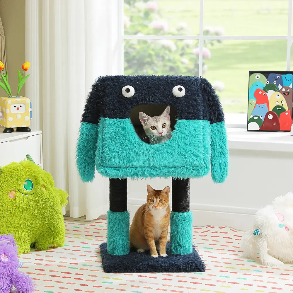 Charming Monster-Themed Multi-Level Cat Tree with Cozy Condos and Scratching Posts