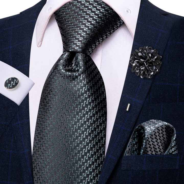 Smoke Grey Striped Silk Necktie with Cufflinks Set