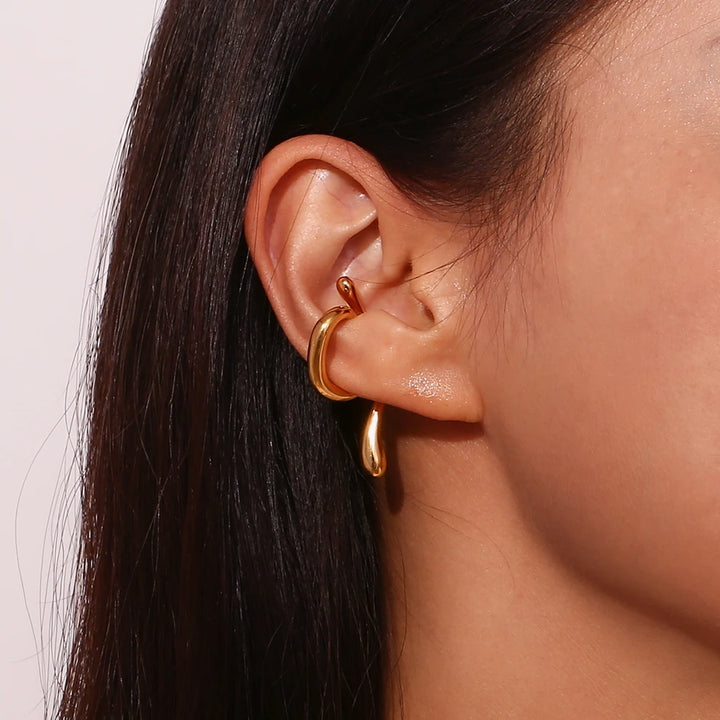 18K Gold Plated Stainless Steel Ear Cuff Clip-On Earrings