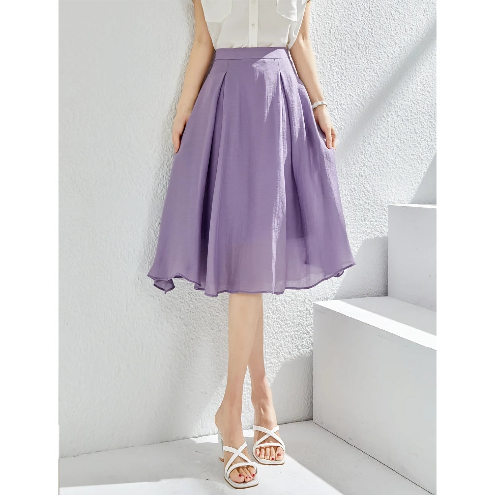 Elegant High Waist Purple A-Line Skirt