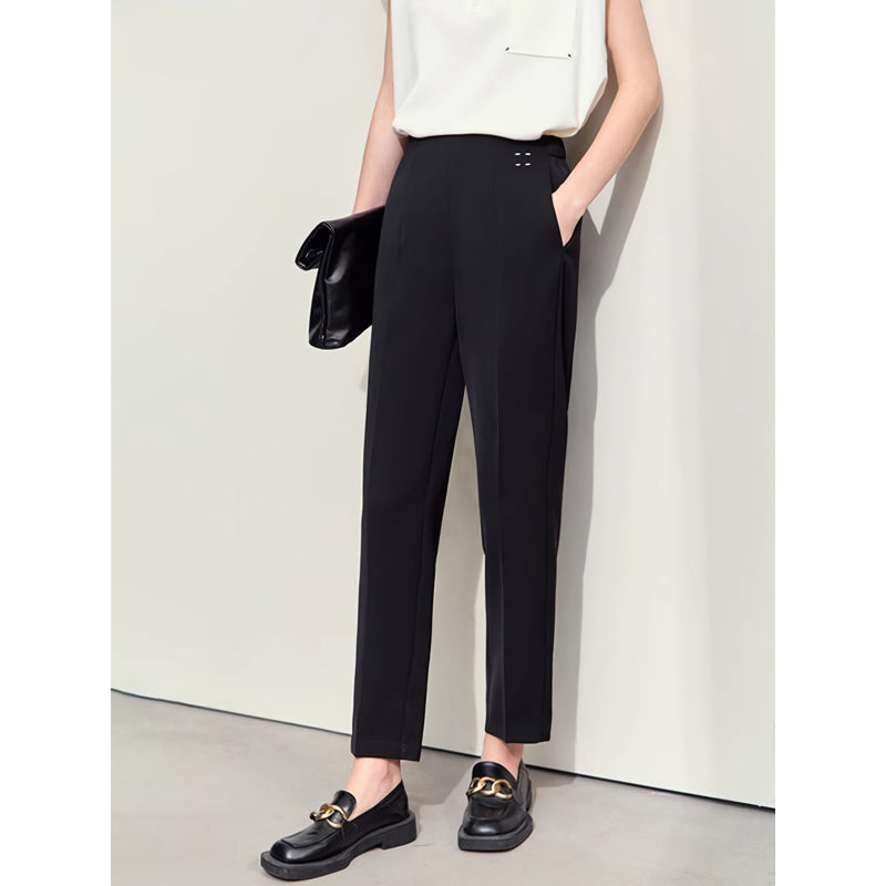 Minimalist Women's Woven Straight Pants with Embroidery