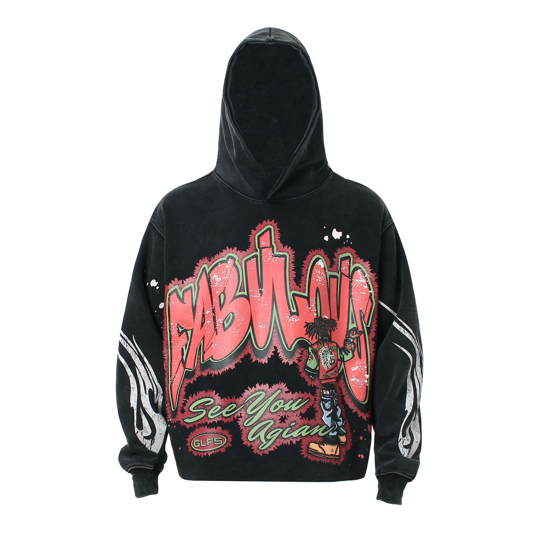 American Street Fashion Washing Water Printed Hoodie