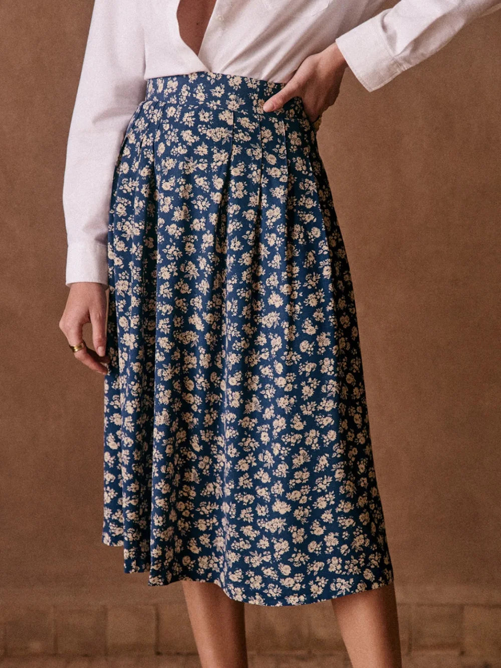 Elegant Flower Print High Waist Midi Skirt with Slit