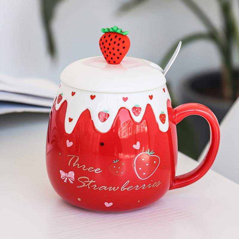 Lovely Ceramic Coffee Mug with Lid and Spoon