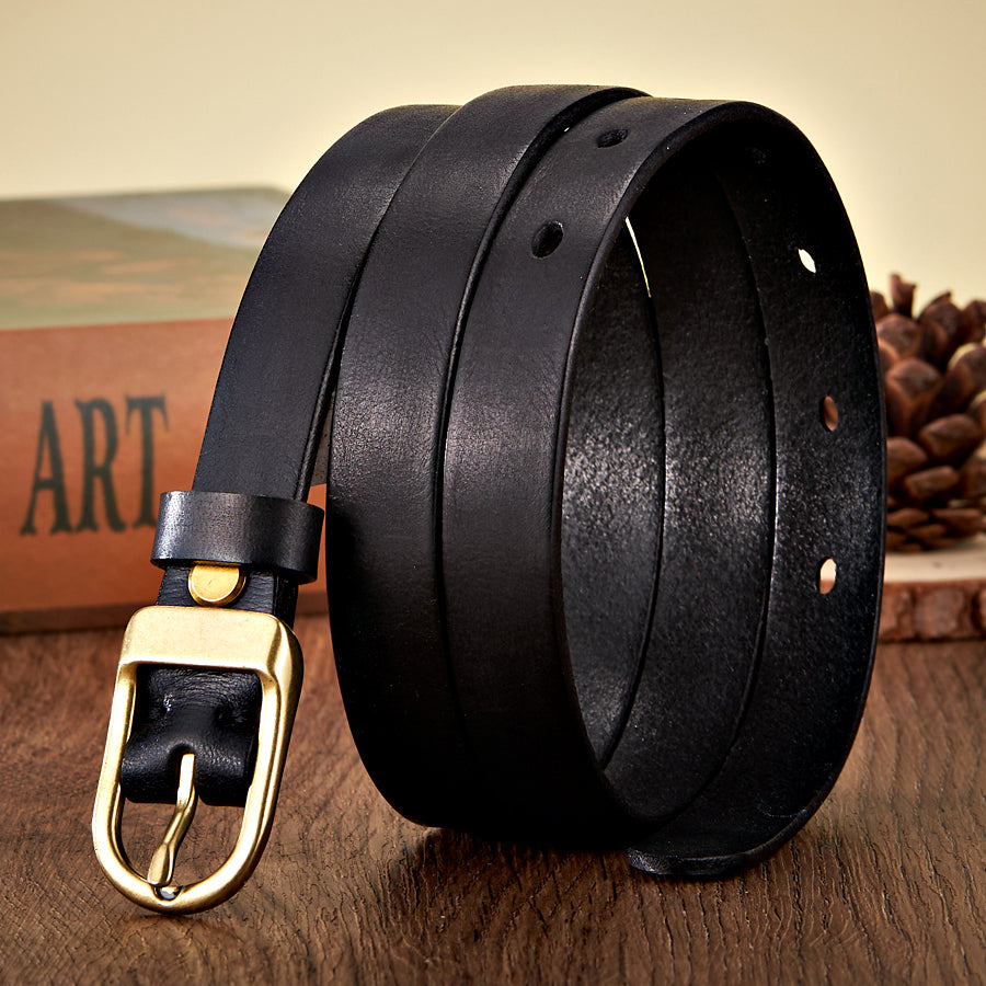 1.8CM Genuine Leather Thin Belt for Women with Copper Buckle