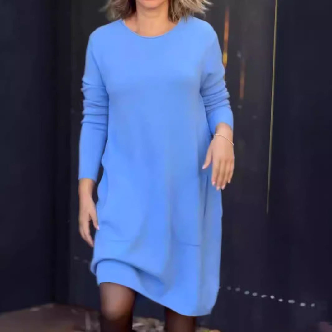 Simple Solid Color Cashmere Dress