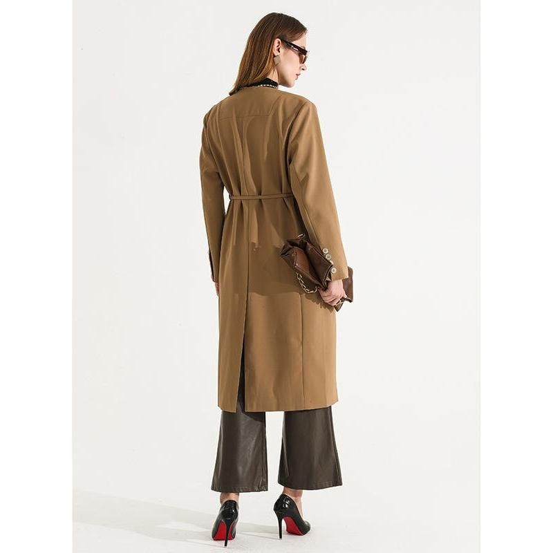 Elegant Women's Full-Length Trench Coat with Lace-Up Waist and Full Sleeves