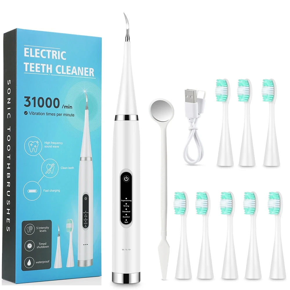 Electric Sonic Dental Scaler & Toothbrush with 8 Replaceable Heads