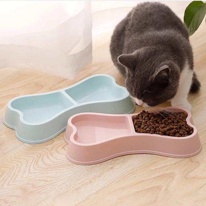 Macaron Colored Bone-Shaped Pet Double Bowl