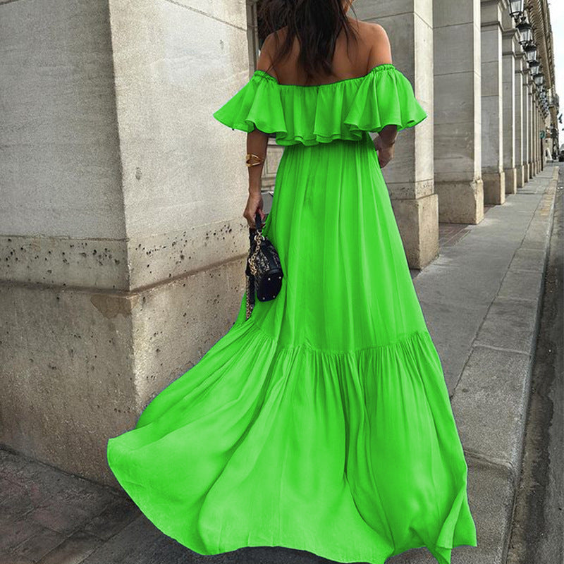 Temperament Pure Color Off-shoulder Tube Top Mid-length Dress