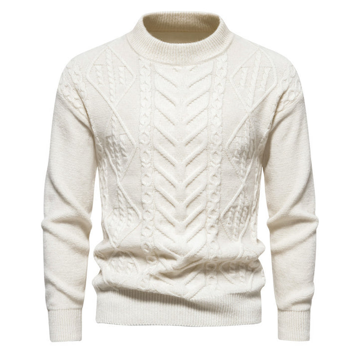 American Retro Solid Color European Jacquard Round Neck Men's Knitwear Sweater