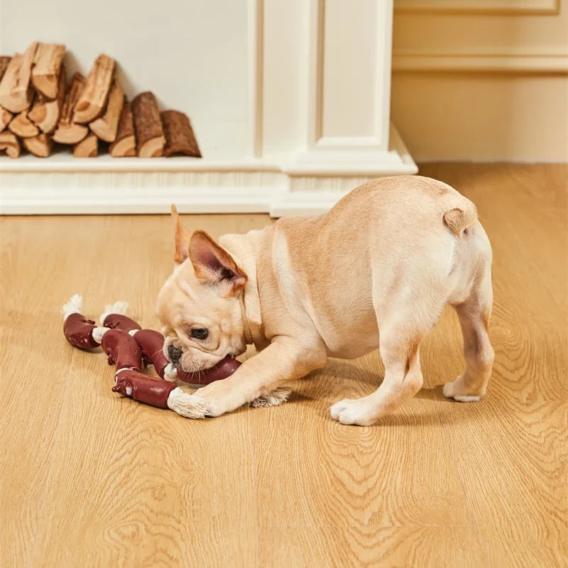 Durable Cotton Rope & Vinyl Sausage Toy for Pets