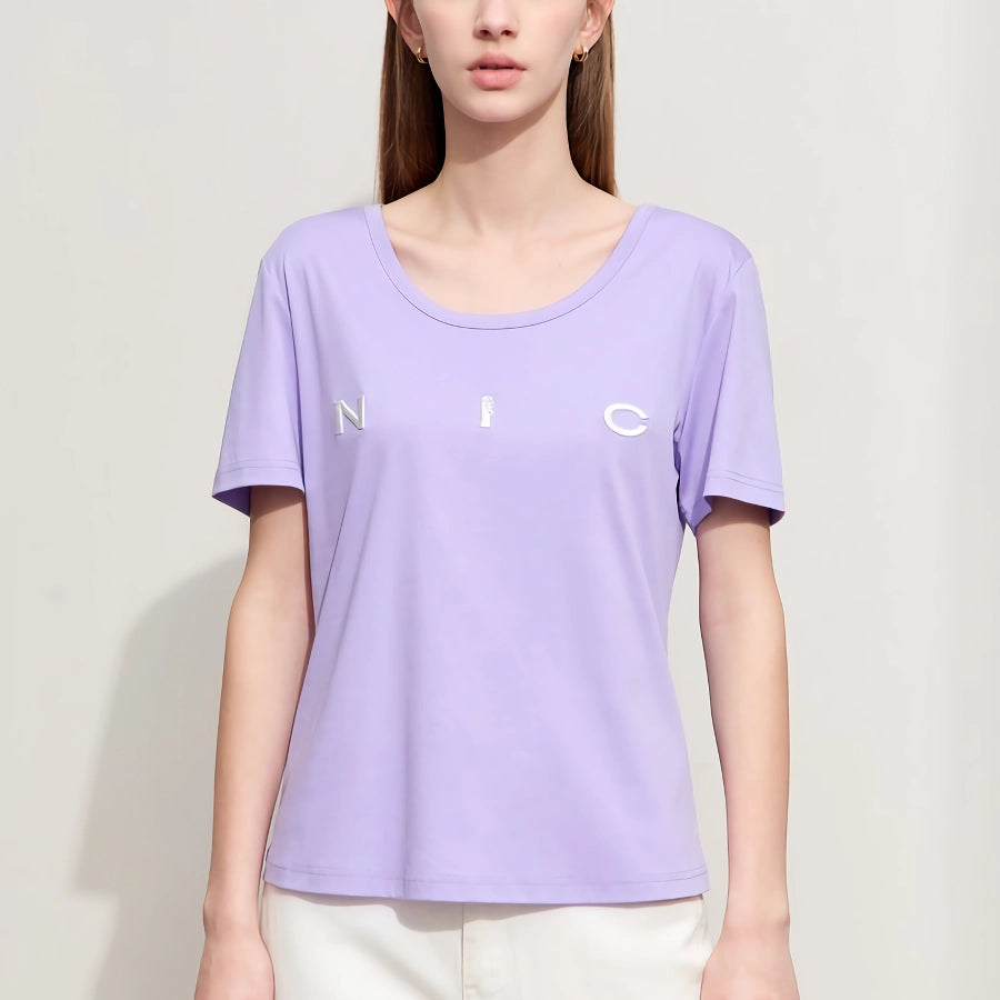 Minimalist O-Neck Embroidered T-Shirt for Women