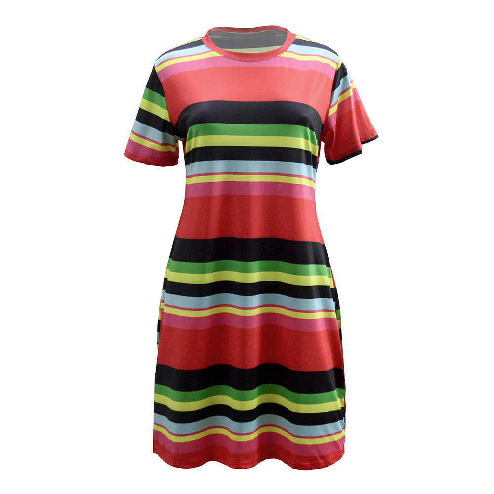 Striped Slim-fit Red Plus Size Fat Woman Dress