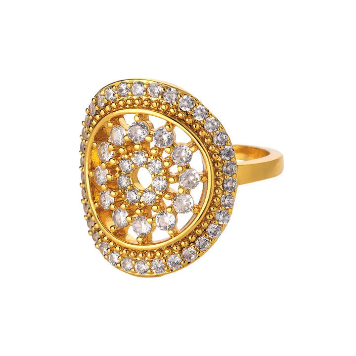 Cubic Zirconia Flora Gold Stainless Steel Ring