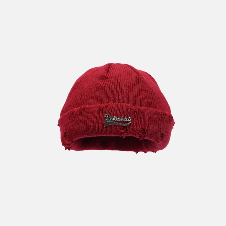 Ripped Metal Letter Woolen Cap