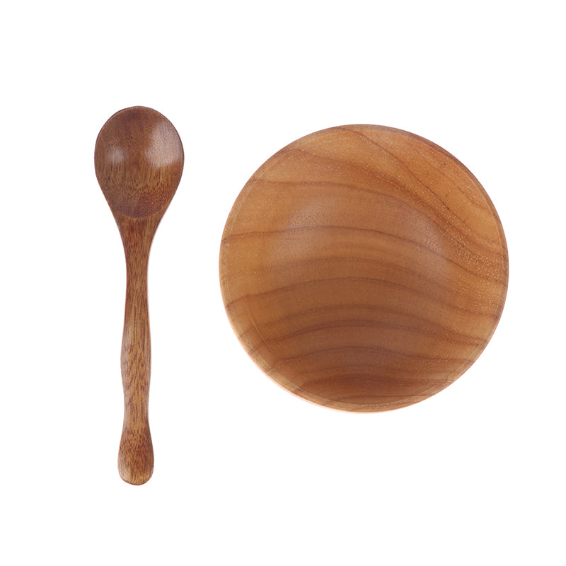 2Pcs Wooden Facial Mask Bowl and Spoon Set