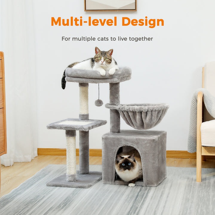 Compact 2-in-1 Cat Tree Condo with Scratching Post & Cozy Hammock, 28.7" Tall