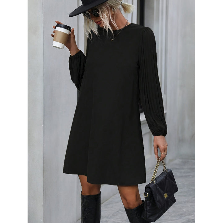 Solid Color Simple Round-neck Long-sleeved Dress