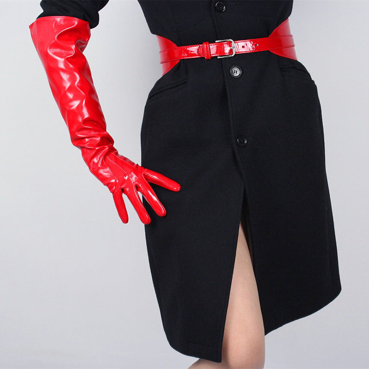 Patent Leather Long Gloves 50cm Large Sleeves Puff Sleeves