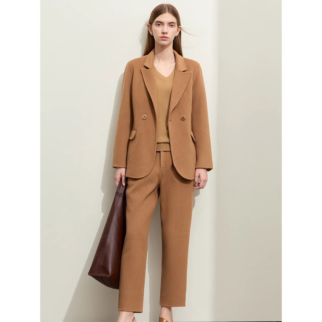 Minimalist Women's Woolen Coat & Casual Pants Set