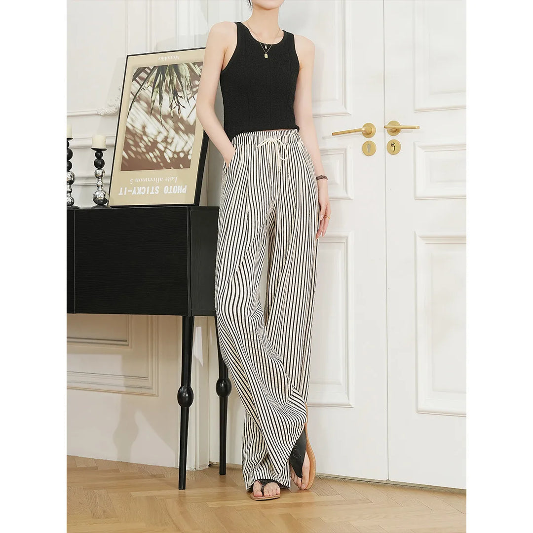 Women's Casual Wide Leg Striped Pants