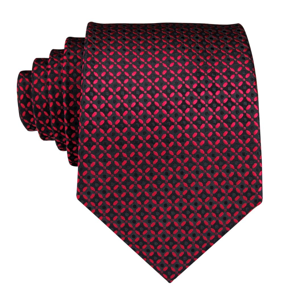 Burgundy Black Plaid Silk Necktie Set for Men