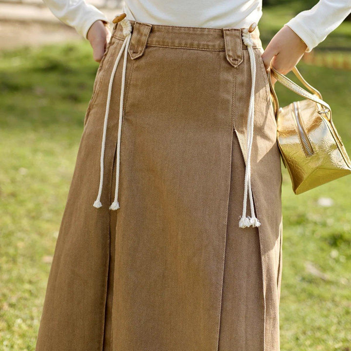 Elegant High-Waisted A-Line Cotton Suspender Skirt