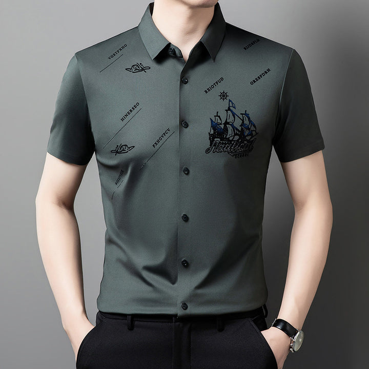 Men's Rhinestone Printed Short-sleeved Shirt