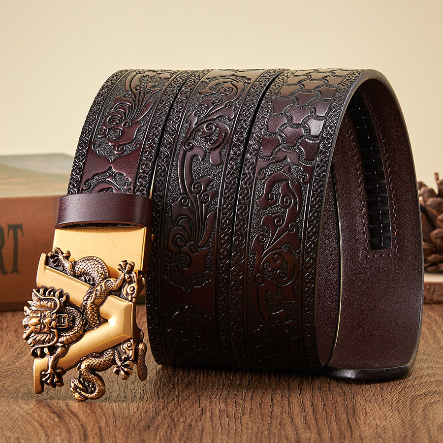 3.5CM Genuine Leather Belt with Stylish V Buckle