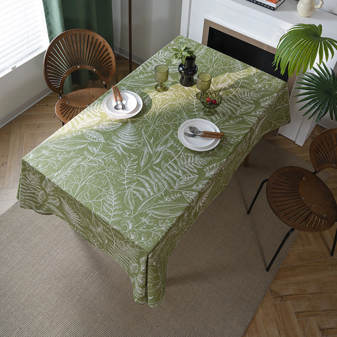 Green Leaf Sketching Dining Table Cloth - American Fabric Art Rectangle