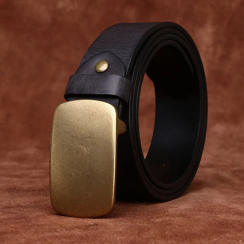 Genuine Leather Belt with Brass Pin Buckle