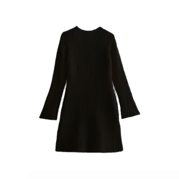 Textured Round Neck Long Sleeve Slim Knit Dress