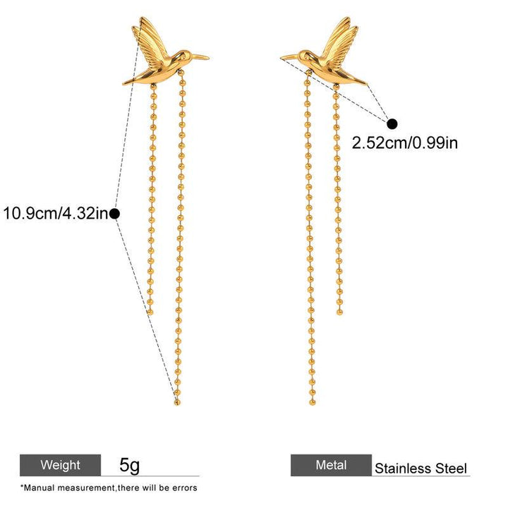 18K Gold Plated Stainless Steel Peace Dove Bird Tassel Earrings for Women