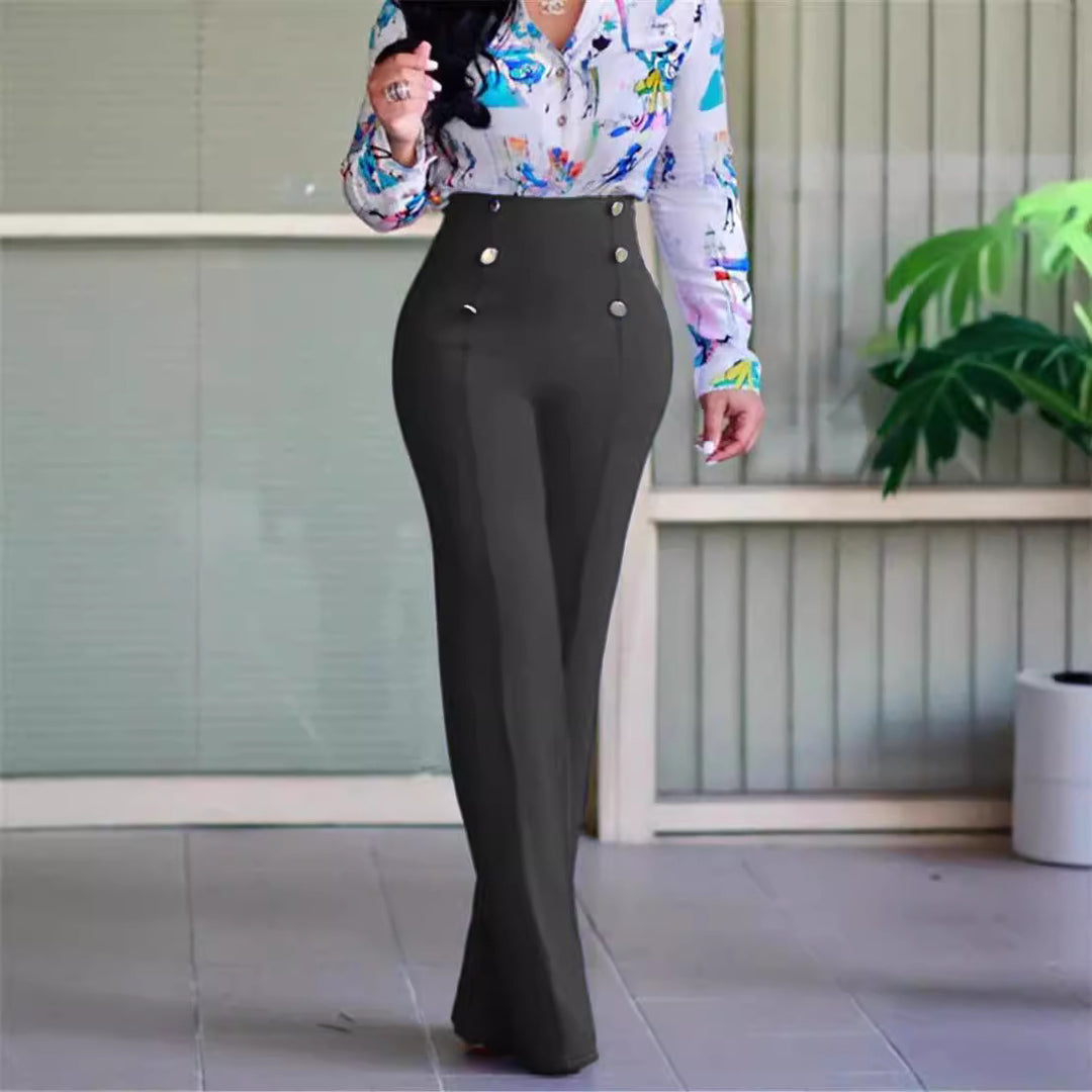 Plus Size Women's Casual Tight Straight-leg Trousers