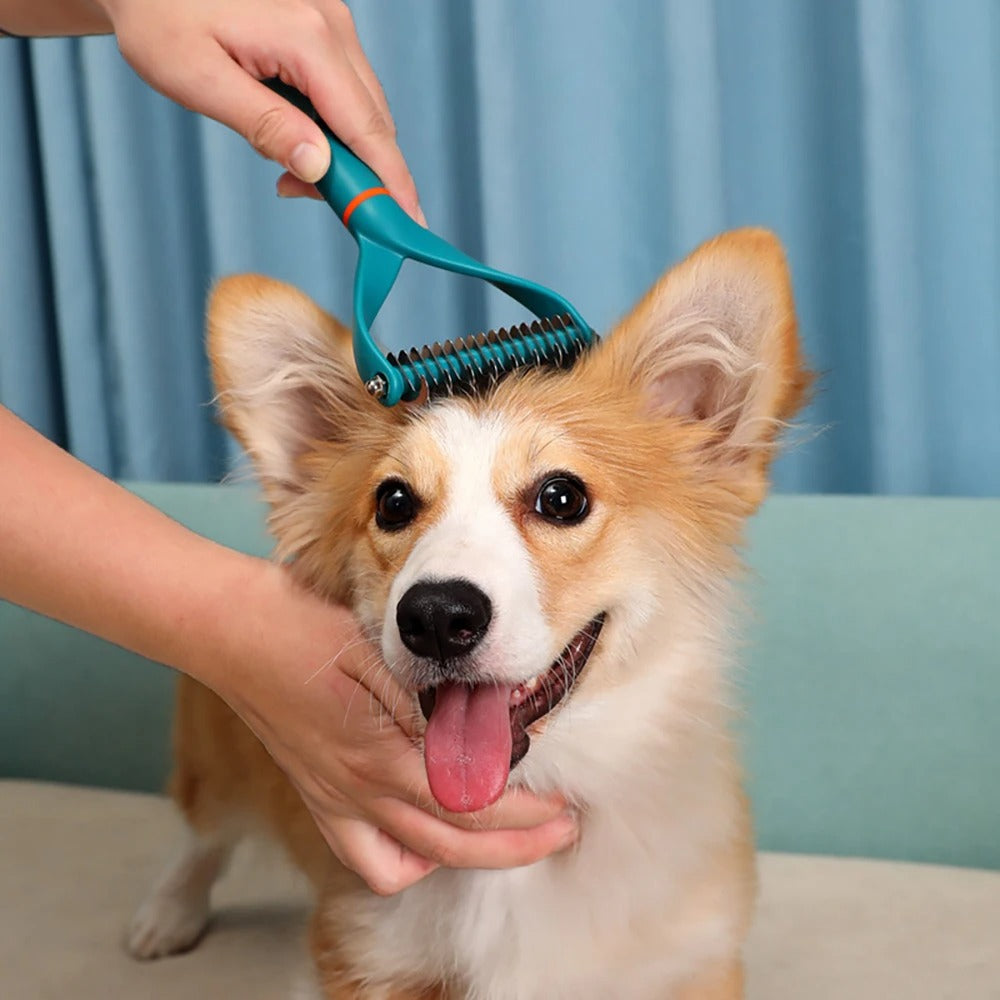 Double-Sided Pet Deshedding Brush for Cats and Dogs