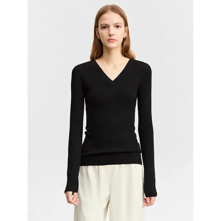 Autumn Slim V-neck Wool Sweater