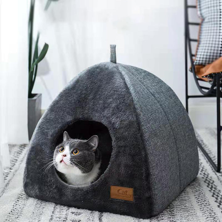 Warm and Cozy Semi-Enclosed Cat Bed for Small to Medium Pets