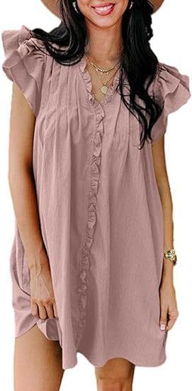 European And American Fashion V-neck Flounce Short Sleeve Dress Women