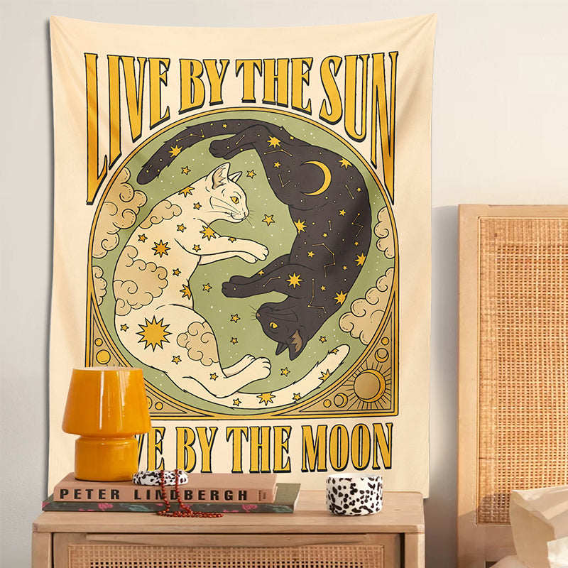 Sun Moon Cat Tapestry Wall Hanging